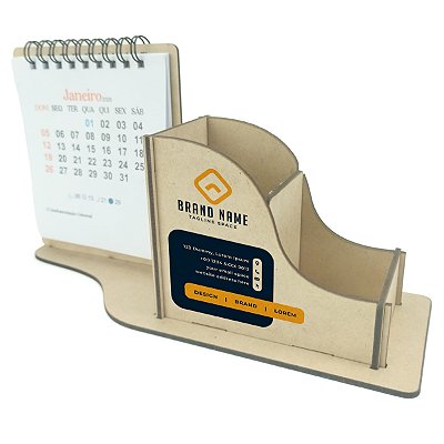 Calendário de Mesa Porta Caneta e Clip Personalizado em Madeira Mdf