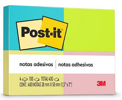 Bloco Adesivo Post-It 38x50 Neon Cores 2 100f 653 C/4 3m