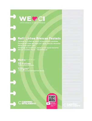 Refil Caderno Inteligente Medio Pautado Linha Branca 120g C/30f Cirm3020