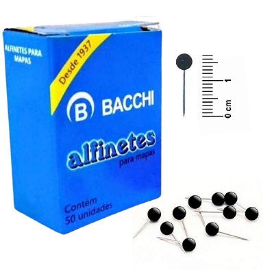Alfinete P/ Mapa C/50 Preto Bacchi