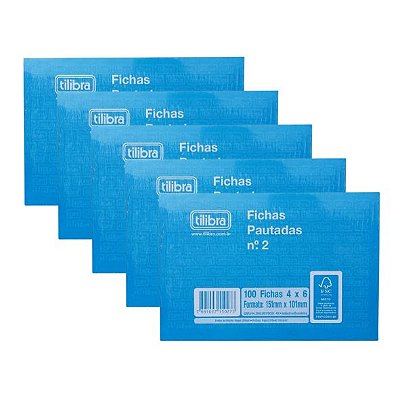 Kit C/5 Fichas Pautadas 4x6 N°2 C/100 Tilibra 150274