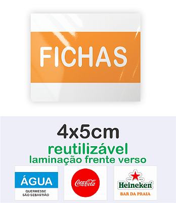 FICHA PARA BAR FESTAS EVENTOS PAPEL 240G 4X5CM REÚTILIZAVEL COM LAMINAÇÃO