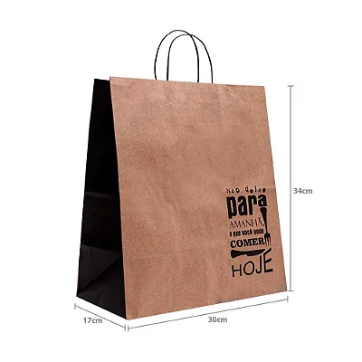Sacola para Delivery Grande 34x30x17cm Com Frase Pronta Fastfood -Alimentos