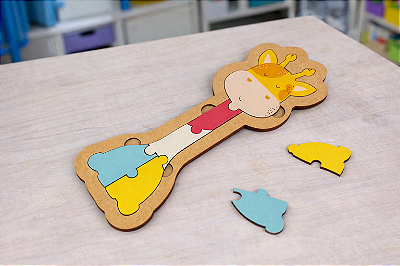 Brinquedo Educativo Quebra Cabeça Girafa 27x10 Madeira