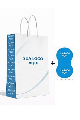 Kit Sacola Personalizadas 12x16x5cm + Adesivos Lacre Personalizado C/Logo