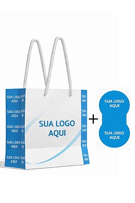 Kit Sacola Personalizadas 14x14x8cm + Adesivos Lacre Personalizado C/Logo