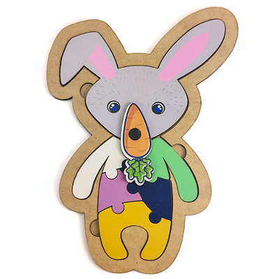 Brinquedo Educativo Quebra Cabeça Coelho MDF Madeira Com Imã