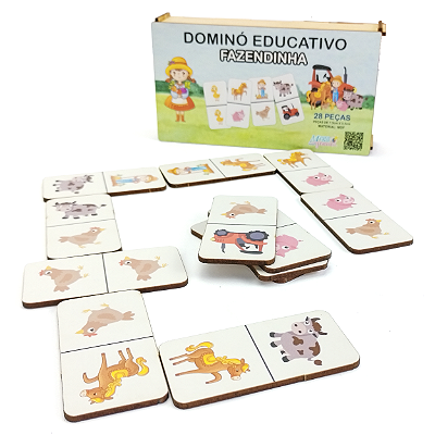 Dominó Jogo Educativo Infantil Fazendinha 28pcs Mdf