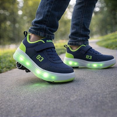 TÊNIS INFANTIL COM LED E 4 RODINHAS REMOVÍVEIS PATINS ROLLER