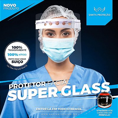 KIT 02 Protetor Facial Superglass Convencional Completo + 6 Visores Extras - Cor Branca