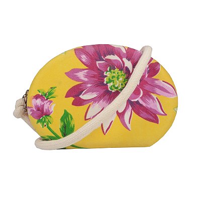 CLUTCH DE MADEIRA FORRADA EM TECIDO FLORAL AMARELO+ALÇA DE ALGODÃO