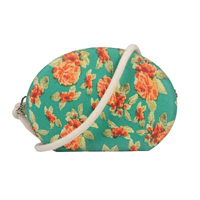 CLUTCH DE MADEIRA FORRADA EM SINTÉTICO FLORAL VERDE+ALÇA DE ALGODÃO