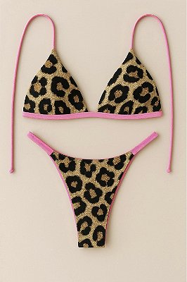 BIQUÍNI BASIC CORTININHA TRIANGLE PINK LEOPARD