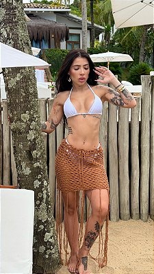 SAIA CROCHET FRANJAS MARROM