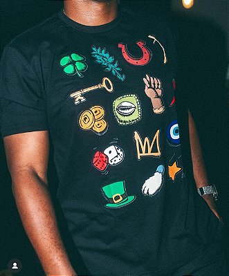 Tshirt Botons da Sorte Preta - Sorte/Thiaguinho