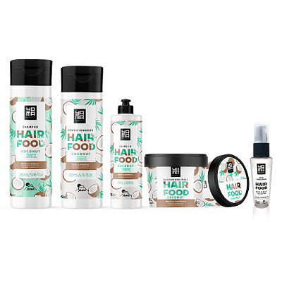 Kit Hair Food Coconut Yamá Shampoo + Condicionador + Máscara + Leave-in + Óleo Finalizador