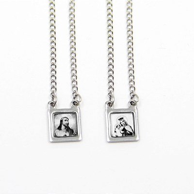 Escapulário N Sra do Carmo aço inox preto e branco