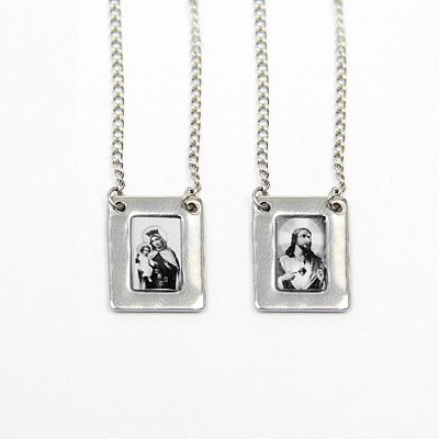 Escapulário N Sra do Carmo aço inox preto e branco