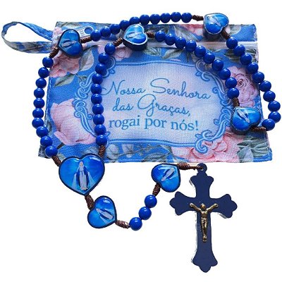 Terço acrílico Nossa Senhora das Graças + bolsinha zíper