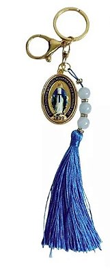 Chaveiro mosquetão Maria Concebida c/ franja