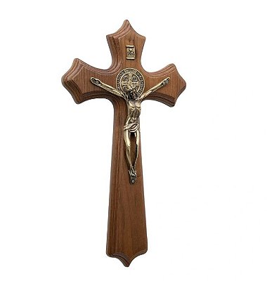 Crucifixo de parede em madeira moldado ouro velho 25cm