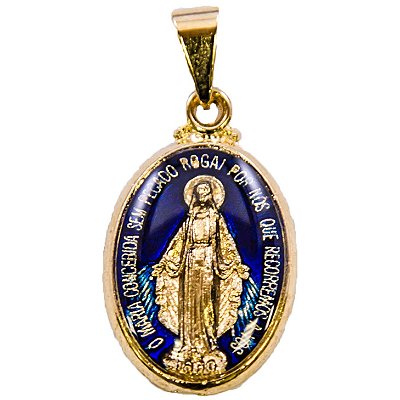 Medalha Milagrosa - Dourada/azul resinado (20mm)