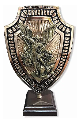 Imagem São Miguel Arcanjo Escudo Adorno Mesa Metal 21cm Base