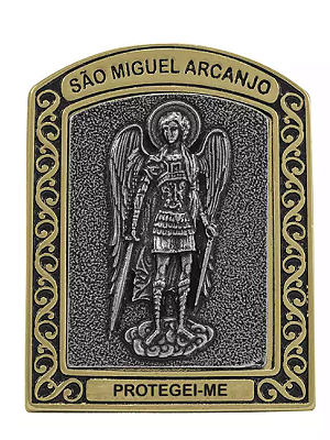 Quadro São Miguel Arcanjo Dourado com Oração 6cm