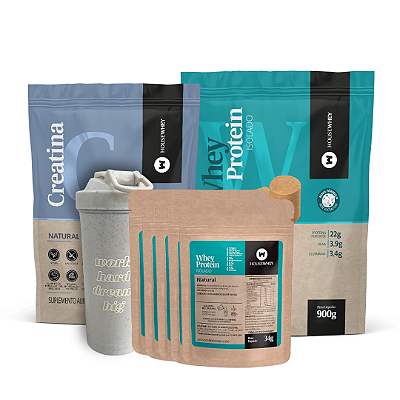 KIT FITNESS - WHEY PROTEIN ISOLADO PAÇOCA + CAIXA MIX SACHÊS WHEY PROTEIN ISOLADO + CREATINA + SQUEEZE + FRETE GRÁTIS!