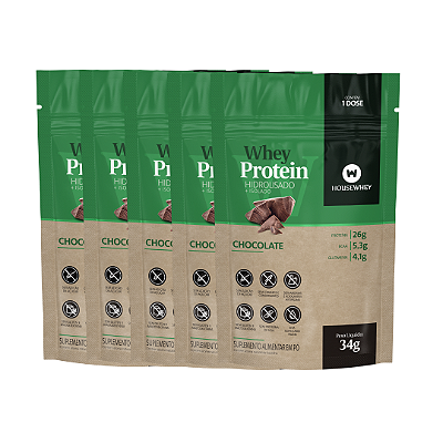 SACHÊ WHEY PROTEIN HIDROLISADO e ISOLADO - CHOCOLATE - 34g kit com 5 unidades