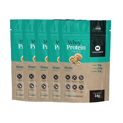 SACHÊ WHEY PROTEIN ISOLADO NOZES - 34g kit com 5 unidades