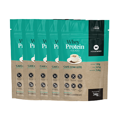 SACHÊ WHEY PROTEIN ISOLADO CAFÉ COM LEITE - 34g kit com 5 unidades