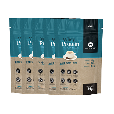SACHÊ WHEY PROTEIN CONCENTRADO CAFE COM LEITE - 34g kit com 5 unidades