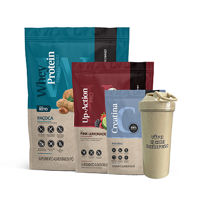 Combo Power Performance – WPC Paçoca 900g + UP Action Pro – Pink Lemonade (Pré-treino) + Creatina Monohidratada 100% Pura