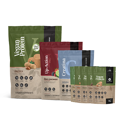 KIT BEST SELLERS VEGAN - VEGAN PROTEIN PAÇOCA, CREATINA, UP ACTION, VEGAN PROTEIN MIX SABORES