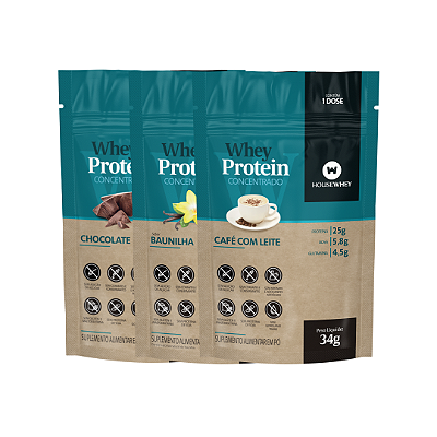 WHEY PROTEIN CONCENTRADO - LINHA HI PROTEIN  - caixa mista com 15 sachês de 34g
