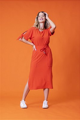 Conjunto de Saia Midi Moletinho Cordão Blusa Coral