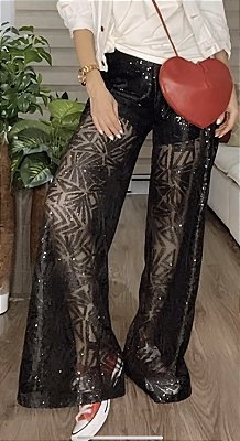 CALÇA DE PAETÊ PRETO MÔNACO