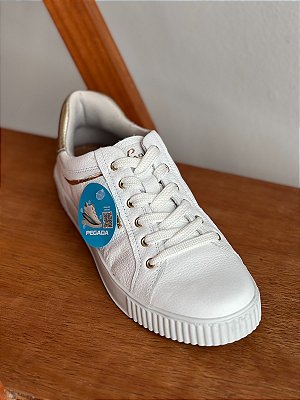 219018-02 SAPATENIS FEMININO BRANCO/DOURADO