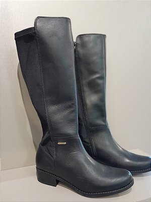 345801 BOTA CANO LONGO COURO ATANADO NAPOLI/TECIDO LYCRA PTO/OURO/PRETO