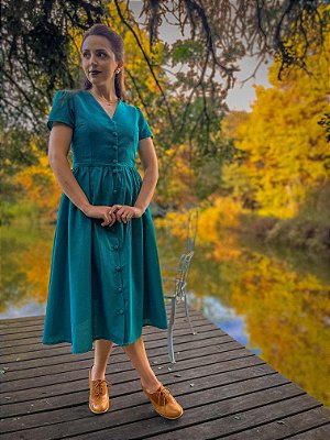 Vestido de Linho Anos Dourados (Verde Jade)