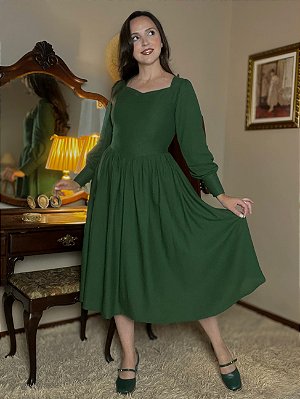 Vestido de Linho Bosque de Outono (Verde Floresta)