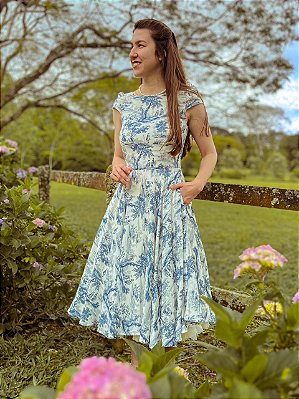 Vestido de Viscose Audrey (Toile de Jouy)