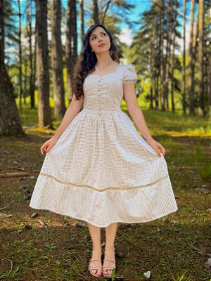 Vestido de Algodão Jardim Austen (Vichy Bege)
