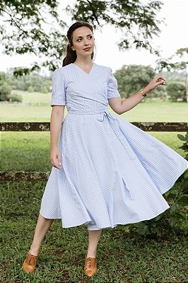 Vestido de Algodão Riviera (Vichy Azul Sereno)