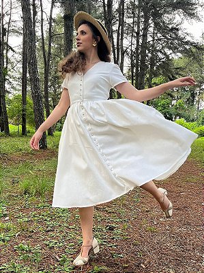Vestido de Linho Anos Dourados (Off White) PRONTA ENTREGA