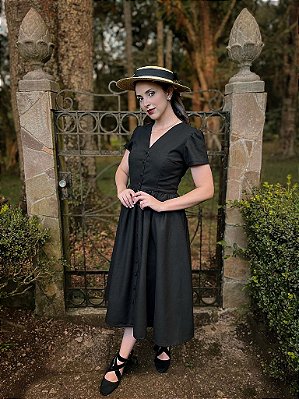 Vestido de Linho Anos Dourados (Preto) PRONTA ENTREGA