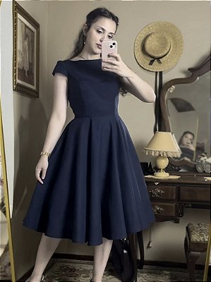Vestido de Linho Audrey (Marinho) PRONTA ENTREGA