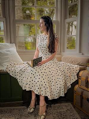 Vestido de Viscose Audrey (Poá) PRONTA ENTREGA