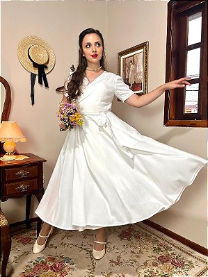 Vestido de Linho Riviera (Off White) - PRONTA ENTREGA